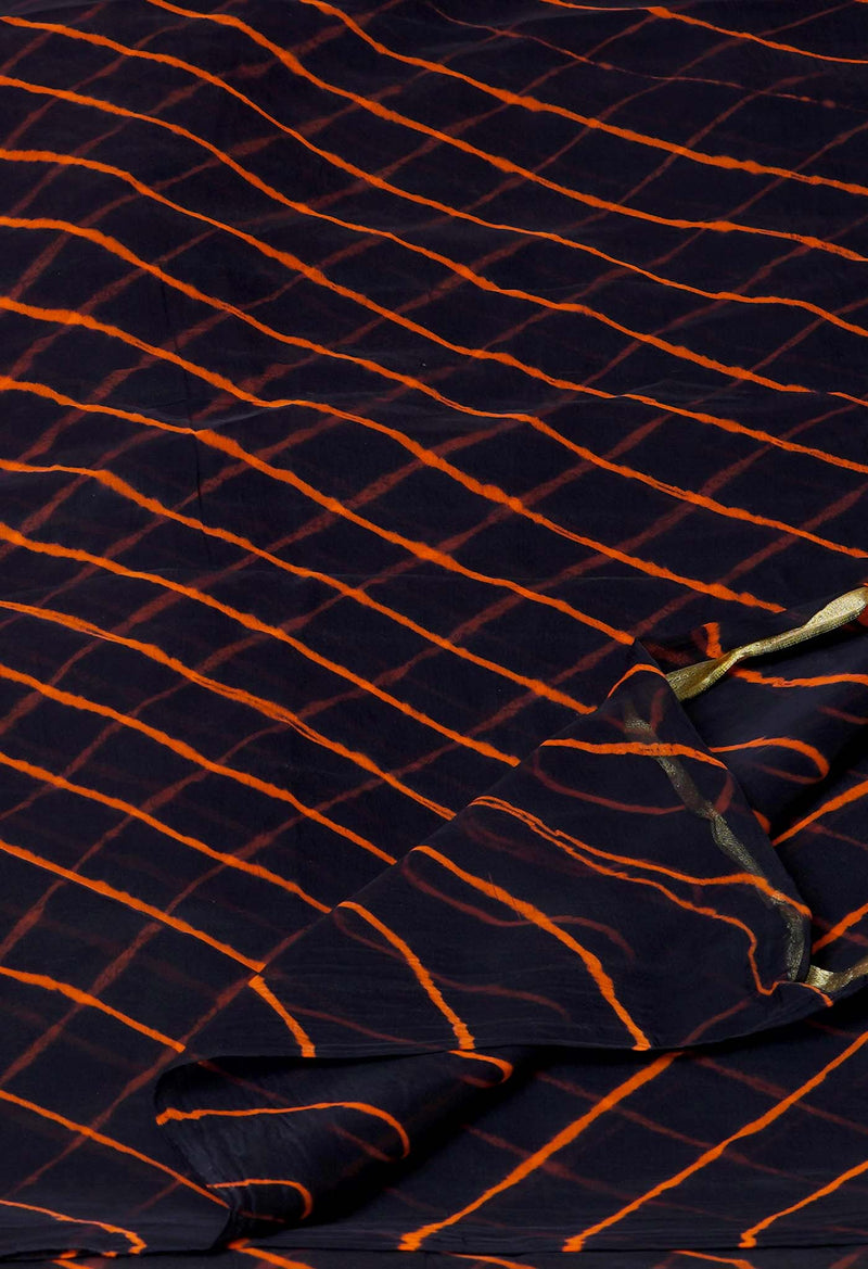 Black  Tie and Dye Shibori  Chiffon Saree-UNM72290