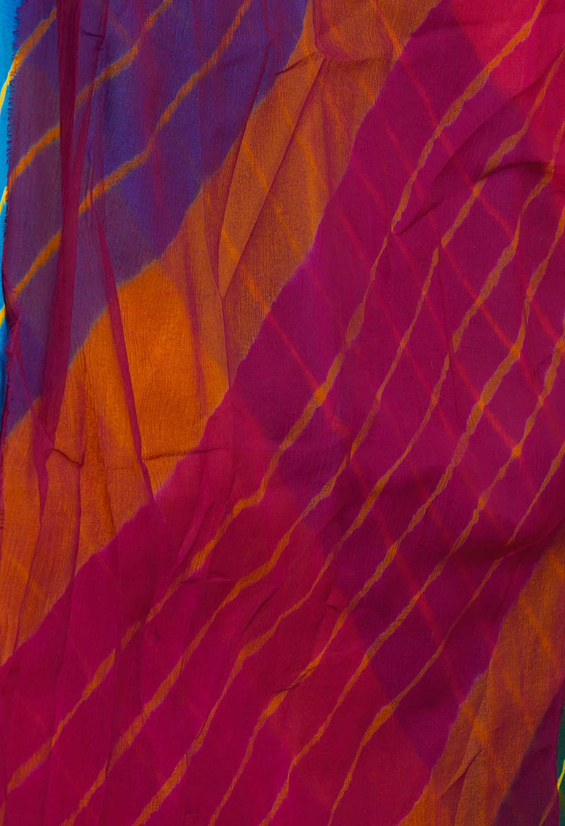 Multi  Tie and Dye Shibori  Chiffon Saree-UNM72291