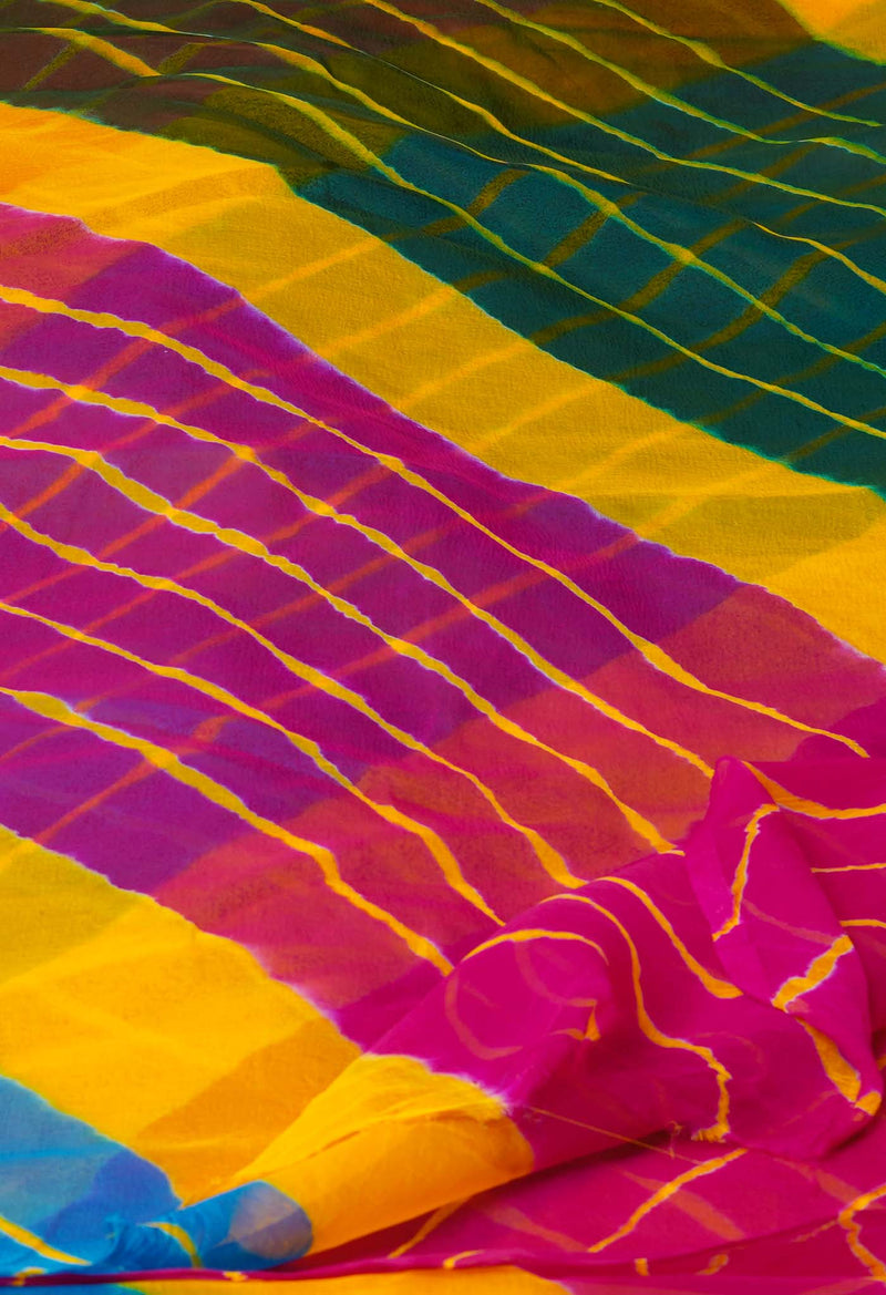 Multi  Tie and Dye Shibori  Chiffon Saree-UNM72291