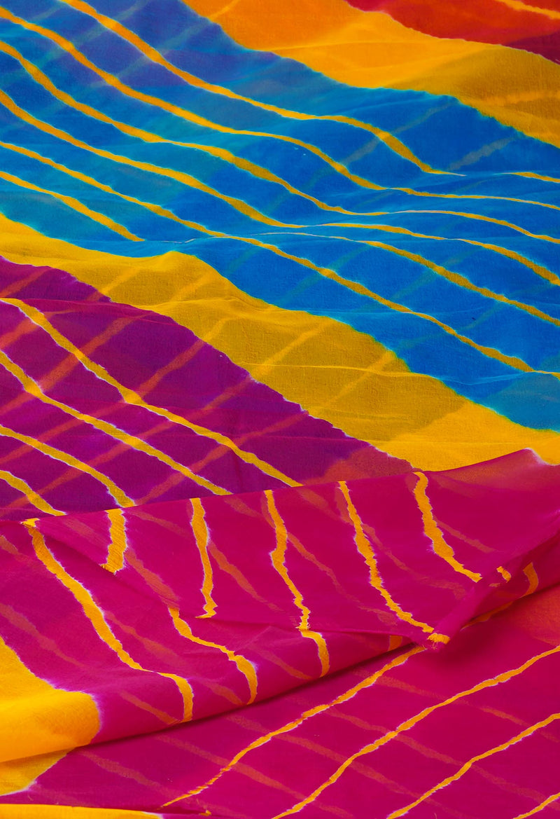 Multi  Tie and Dye Shibori  Chiffon Saree-UNM72292