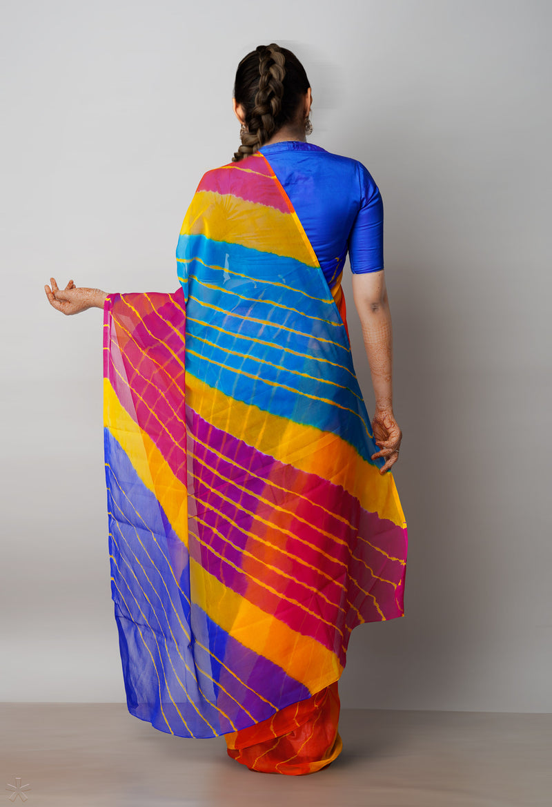 Multi  Tie and Dye Shibori  Chiffon Saree-UNM72293