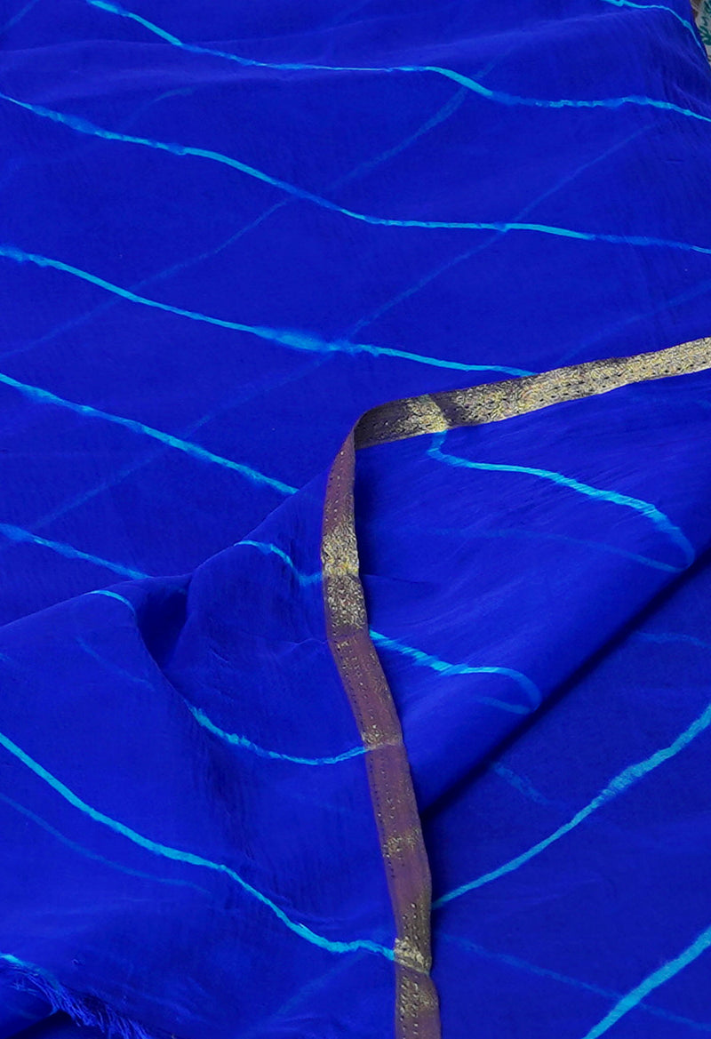 Dark Blue  Tie and Dye Shibori  Chiffon Saree-UNM72295