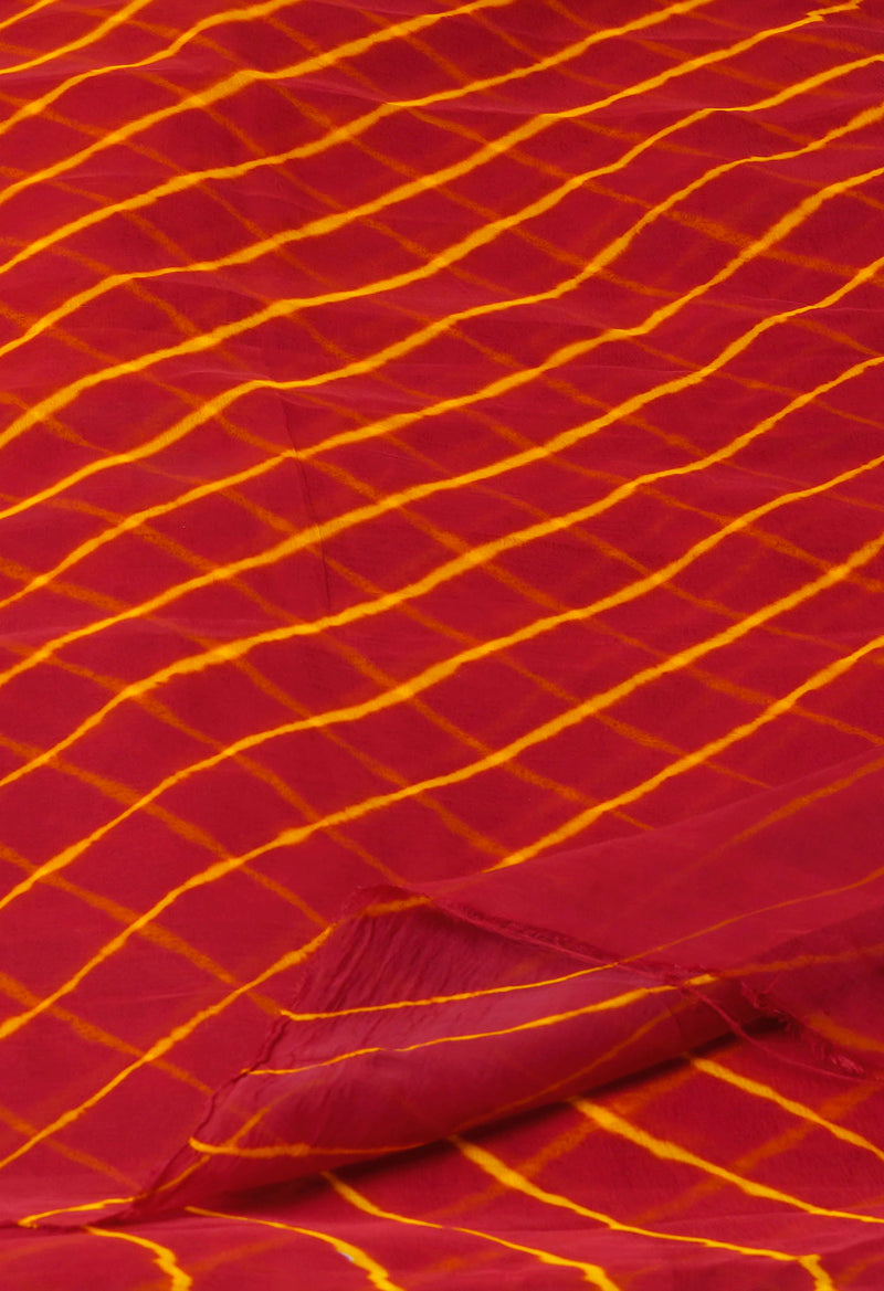 Red  Tie and Dye Shibori  Chiffon Saree-UNM72296