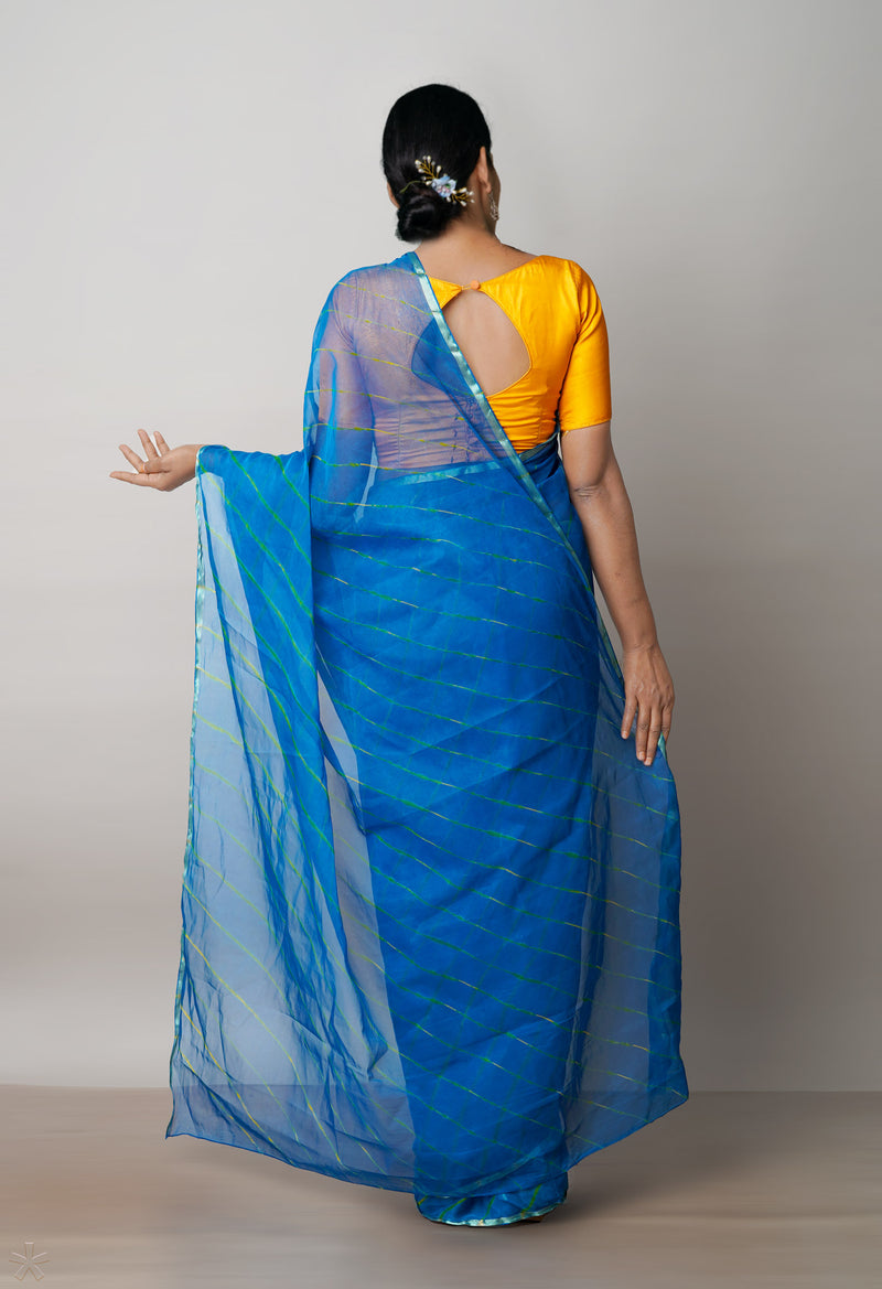 Blue  Tie and Dye Shibori  Chiffon Saree-UNM72297