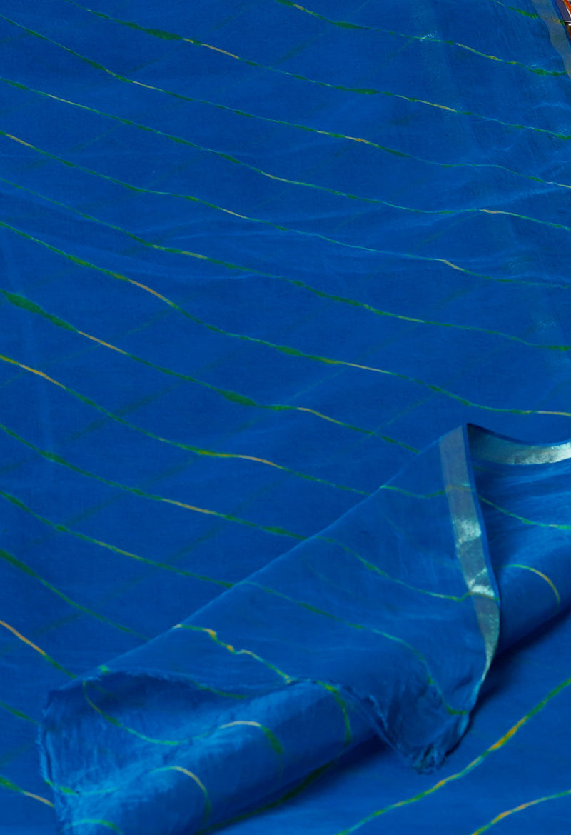 Blue  Tie and Dye Shibori  Chiffon Saree-UNM72297