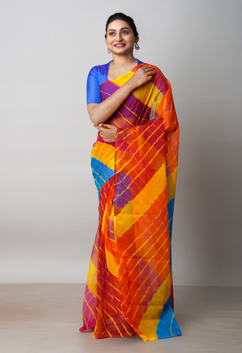 Multi  Tie and Dye Shibori  Chiffon Saree-UNM72298
