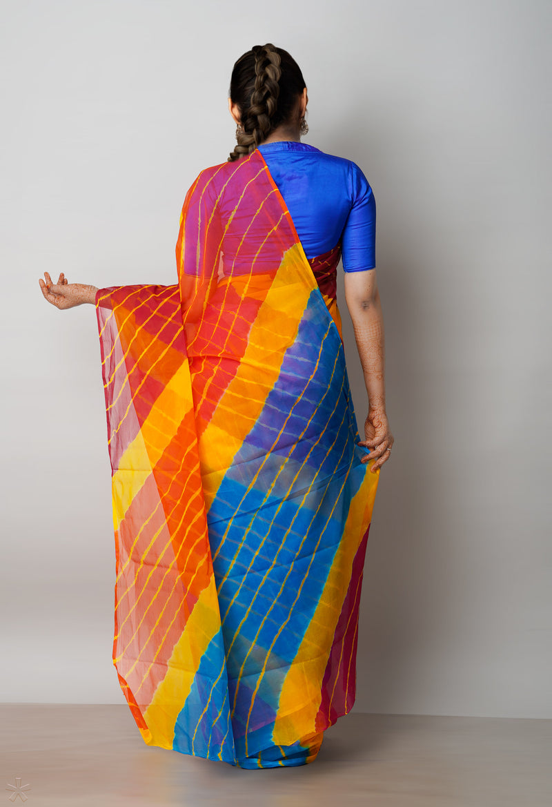 Multi  Tie and Dye Shibori  Chiffon Saree-UNM72298