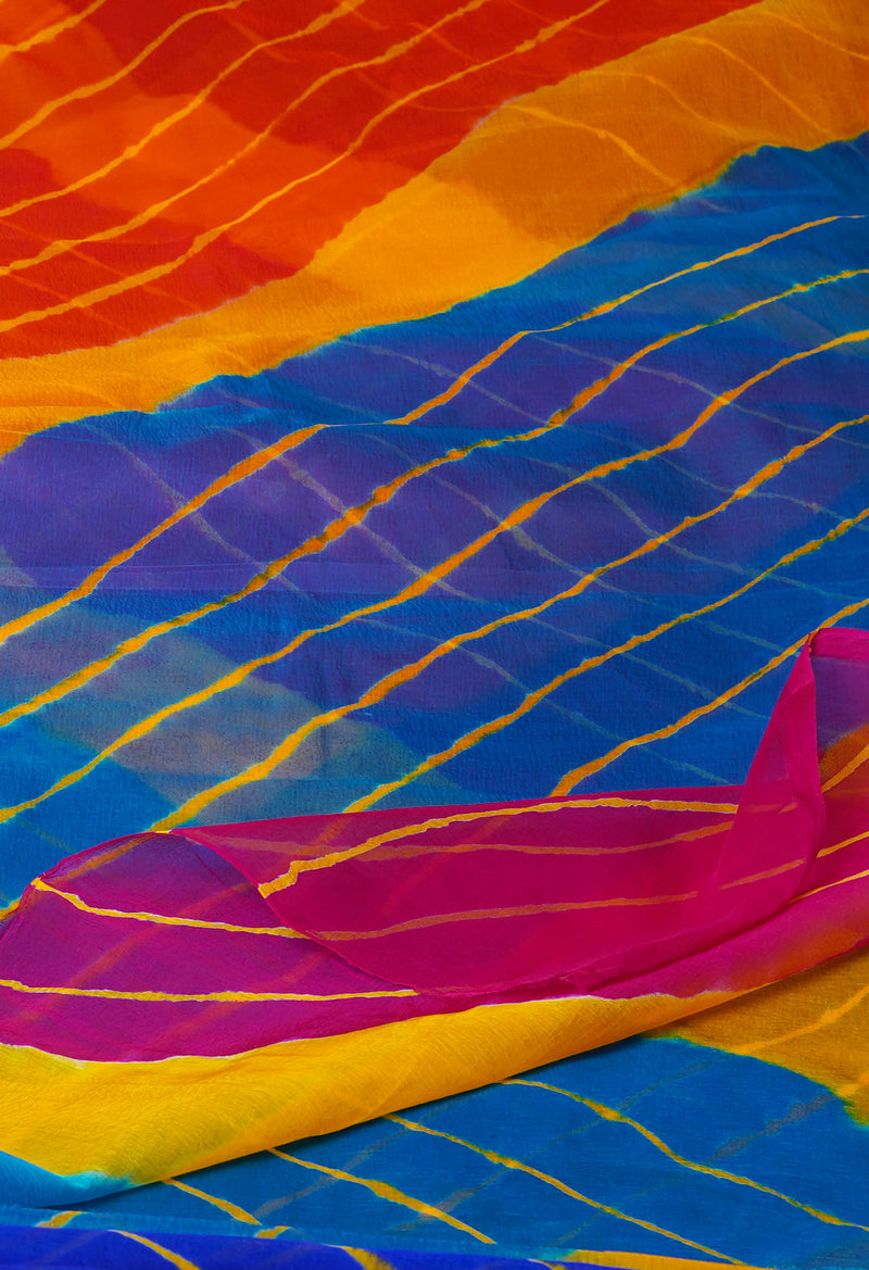 Multi  Tie and Dye Shibori  Chiffon Saree-UNM72298