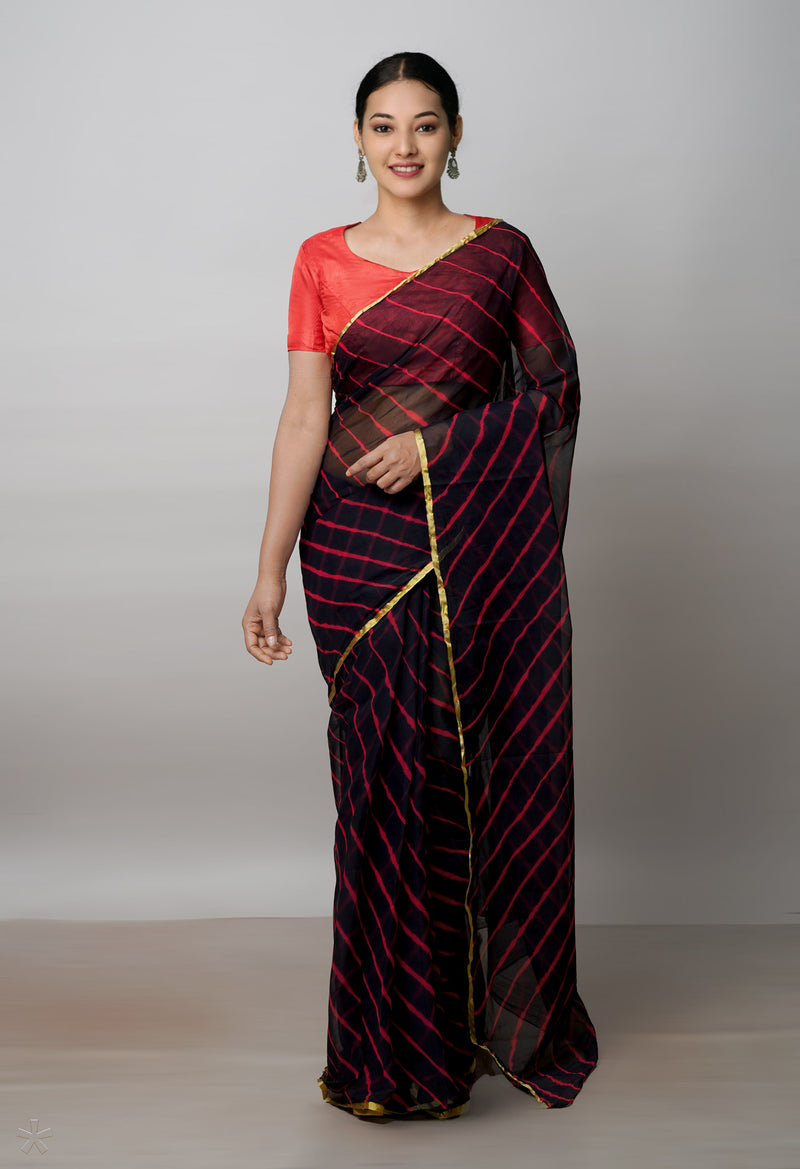 Black  Tie and Dye Shibori  Chiffon Saree-UNM72299