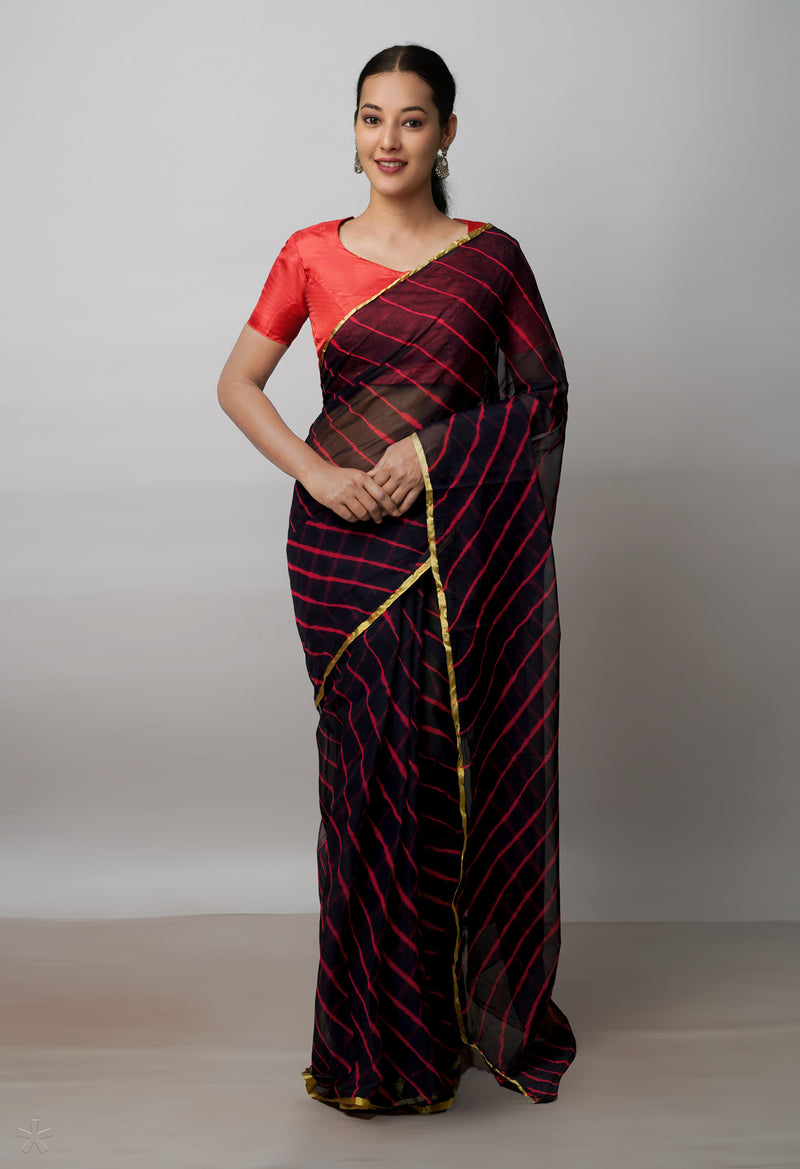 Black  Tie and Dye Shibori  Chiffon Saree-UNM72299