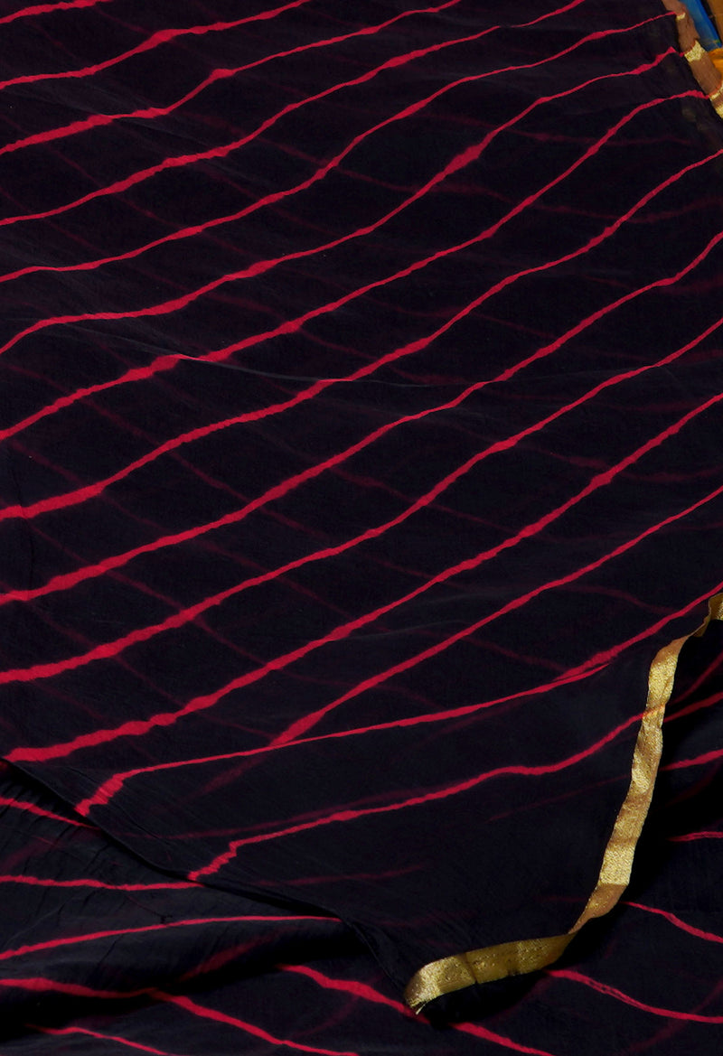 Black  Tie and Dye Shibori  Chiffon Saree-UNM72299