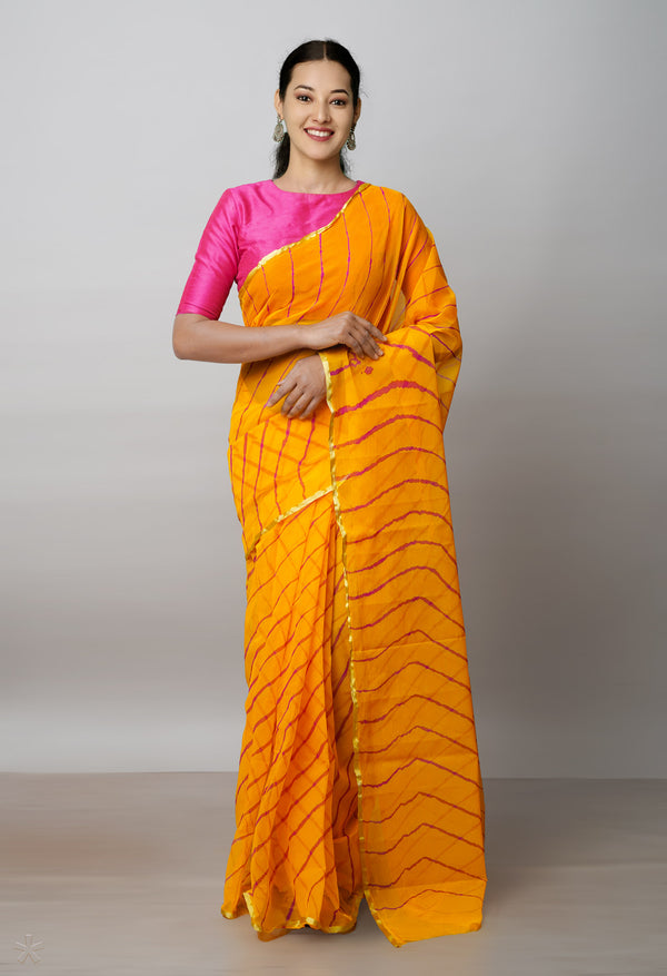 Yellow  Tie and Dye Shibori  Chiffon Saree-UNM72300