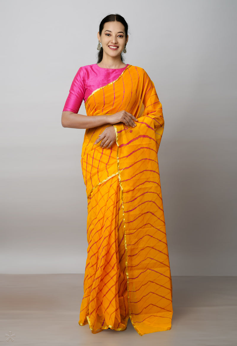 Yellow  Tie and Dye Shibori  Chiffon Saree-UNM72300