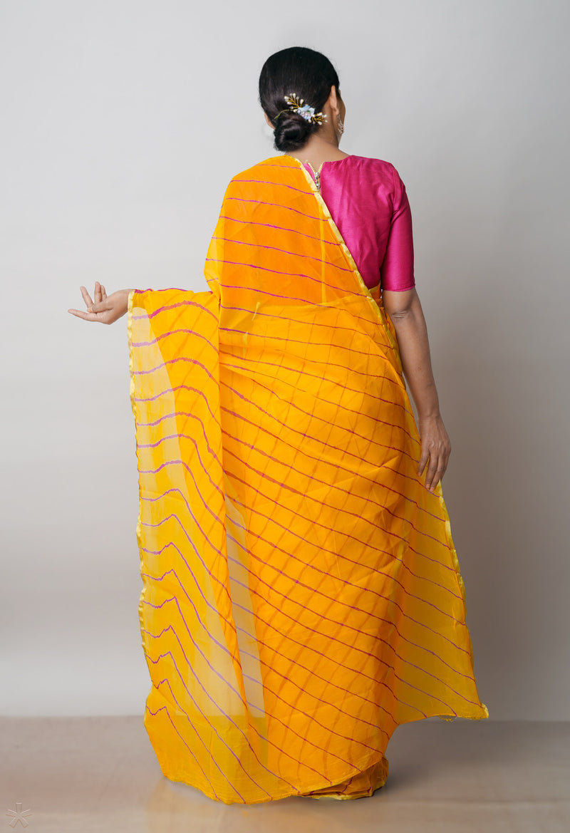 Yellow  Tie and Dye Shibori  Chiffon Saree-UNM72300