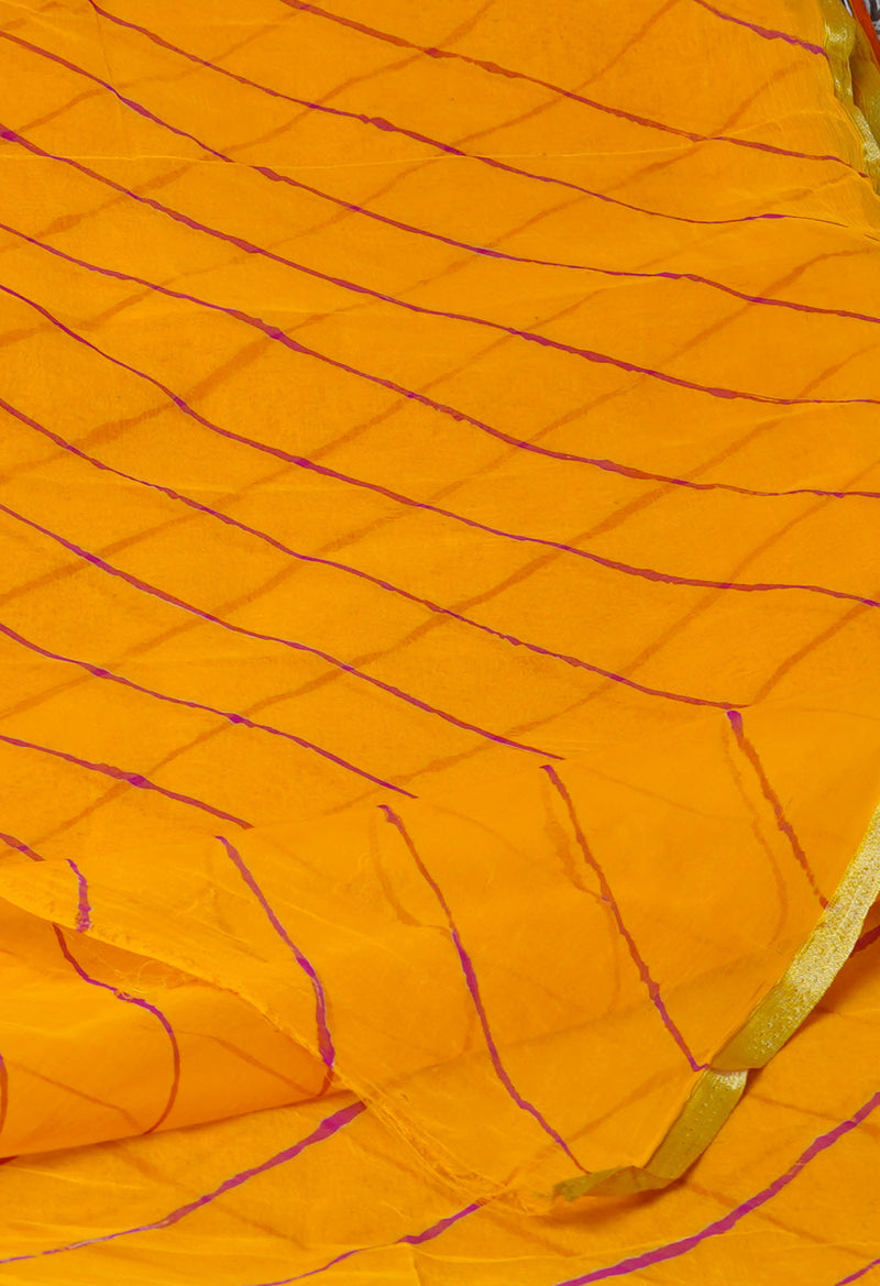 Yellow  Tie and Dye Shibori  Chiffon Saree-UNM72300