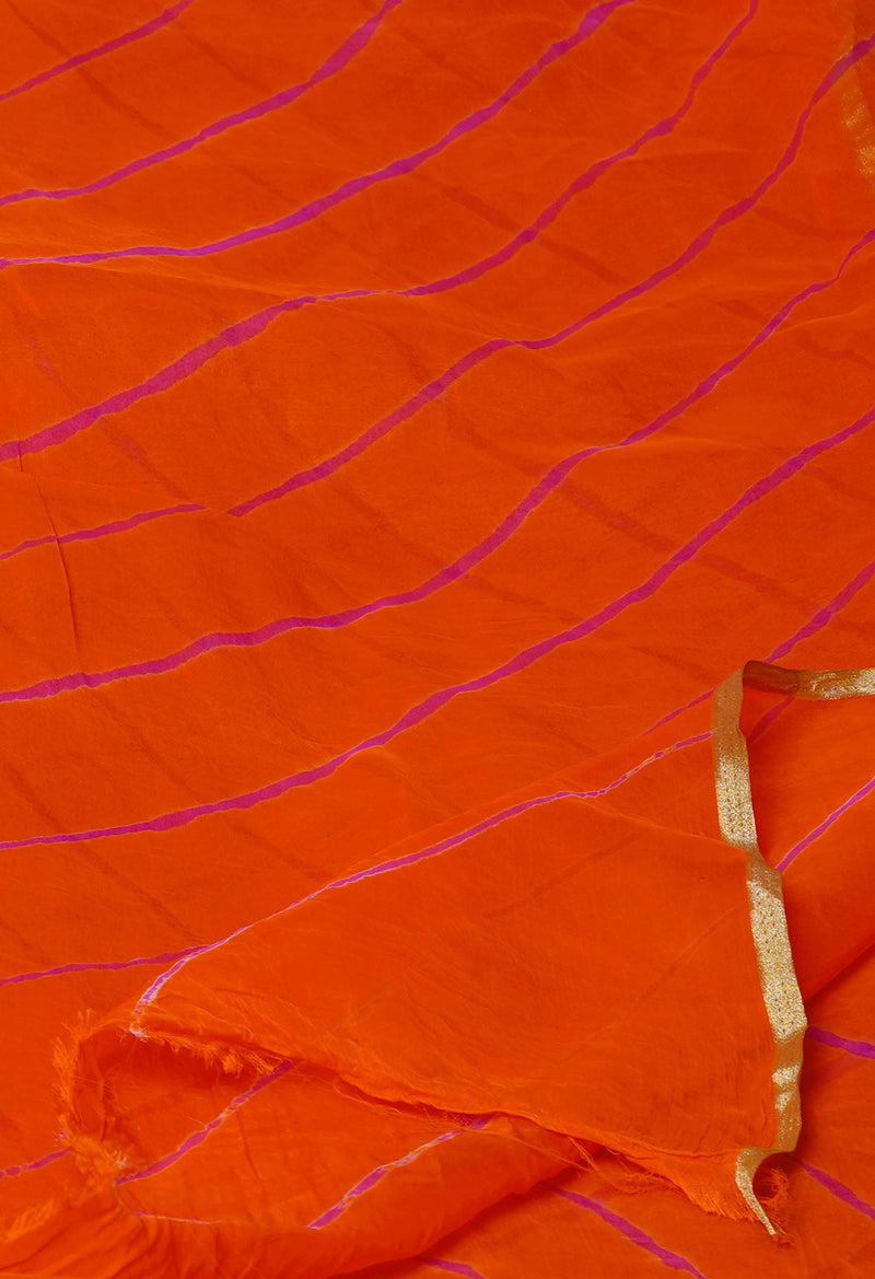 Orange  Tie and Dye Shibori  Chiffon Saree-UNM72301