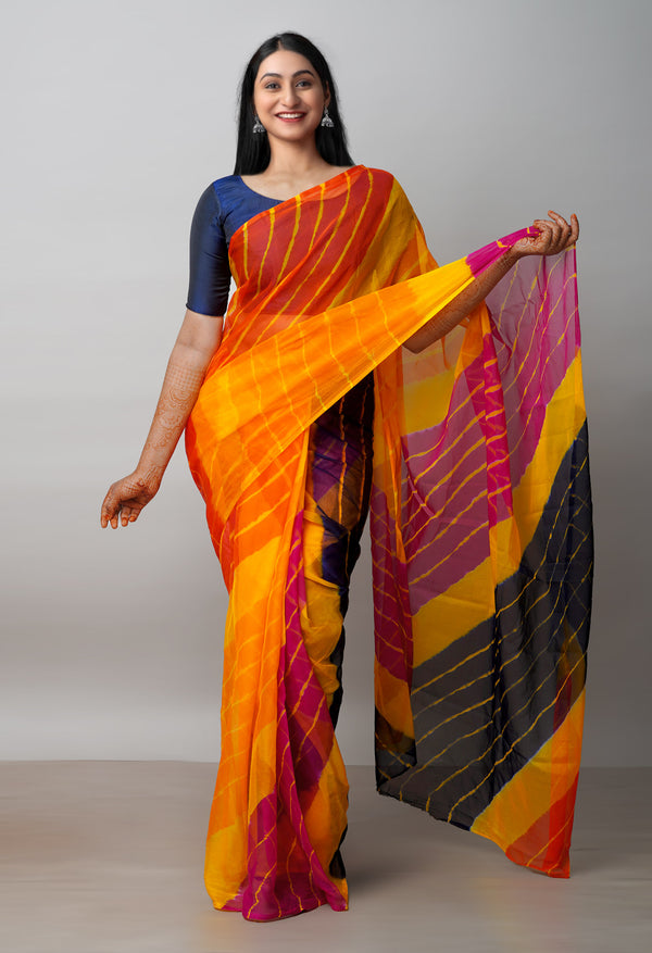 Multi  Tie and Dye Shibori  Chiffon Saree-UNM72302
