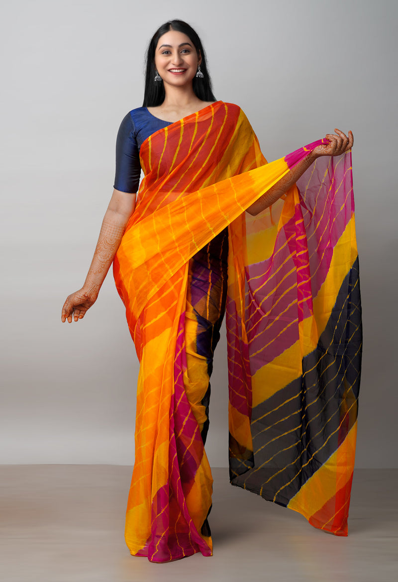Multi  Tie and Dye Shibori  Chiffon Saree-UNM72302