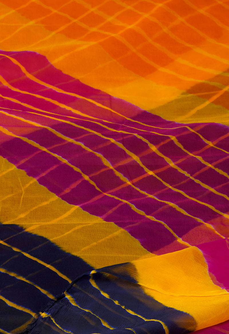 Multi  Tie and Dye Shibori  Chiffon Saree-UNM72302