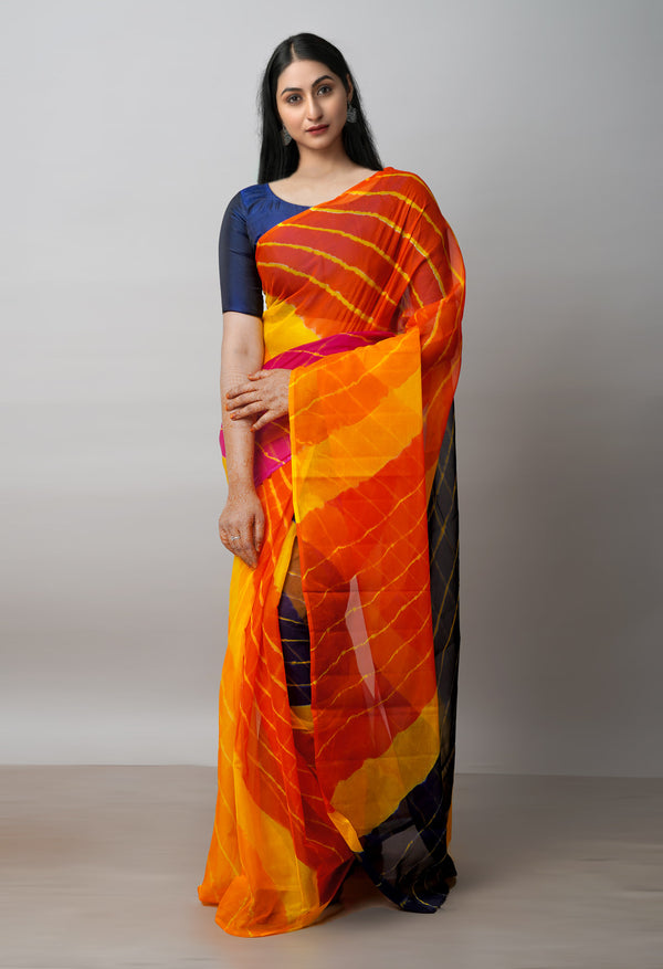 Multi  Tie and Dye Shibori  Chiffon Saree-UNM72303