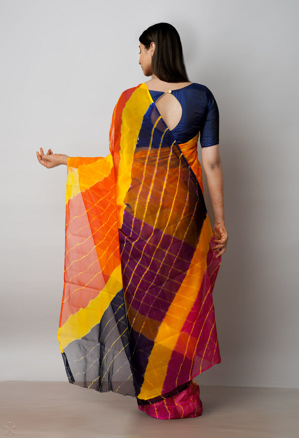 Multi  Tie and Dye Shibori  Chiffon Saree-UNM72303