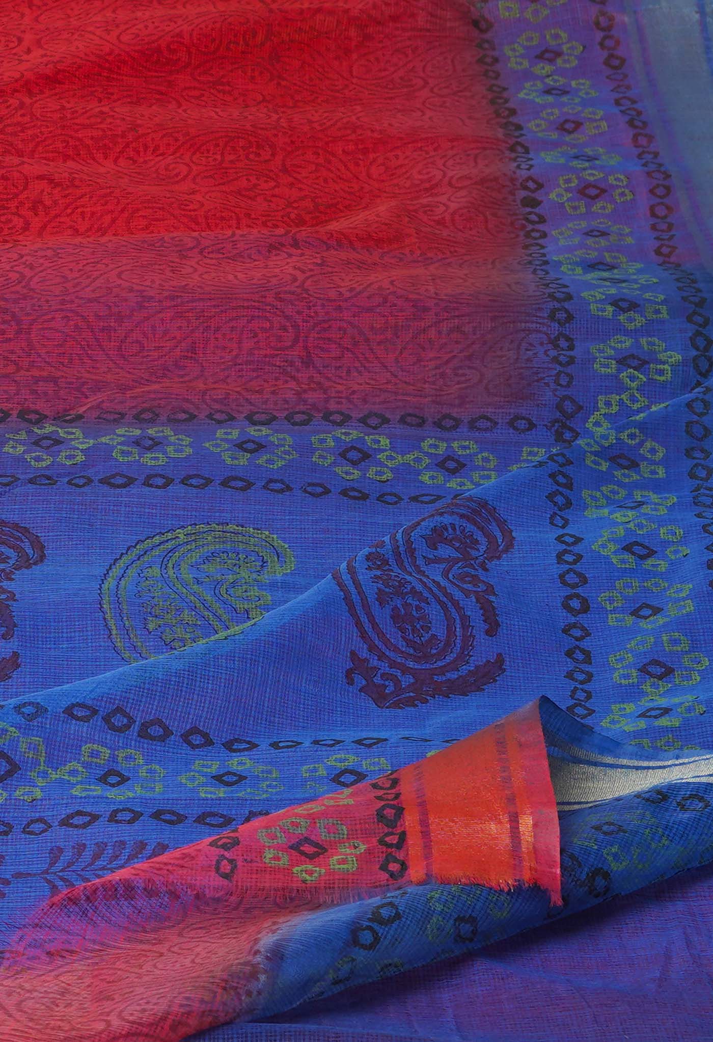 Red Pure  Block Printed Kota Cotton Saree-UNM72305