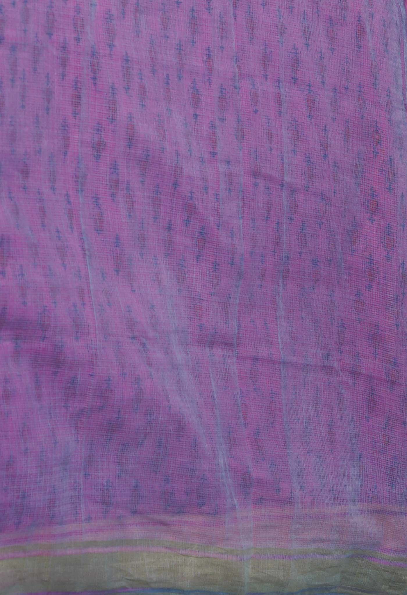 Pink Pure  Block Printed Kota Cotton Saree-UNM72313