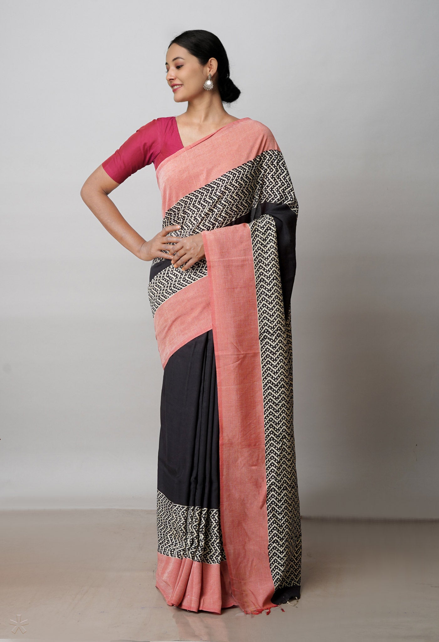Black  Bagru Printed Chettinad Soft Silk Saree-UNM72380