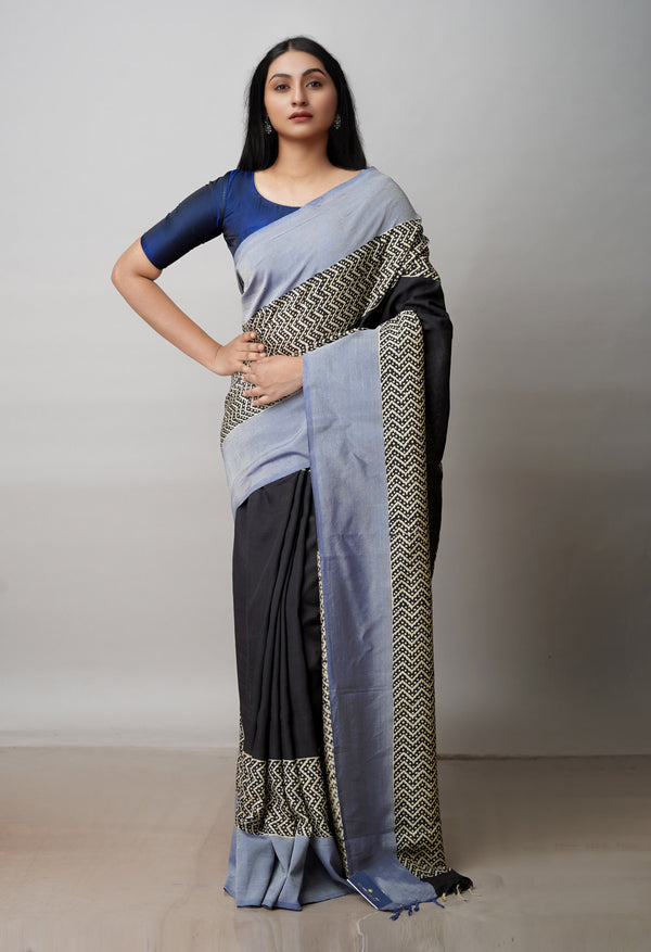 Black  Bagru Printed Chettinad Soft Silk Saree-UNM72381