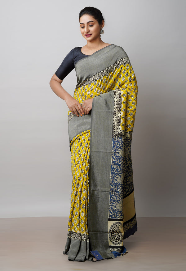 Green  Bagru Printed Chettinad Soft Silk Saree-UNM72383