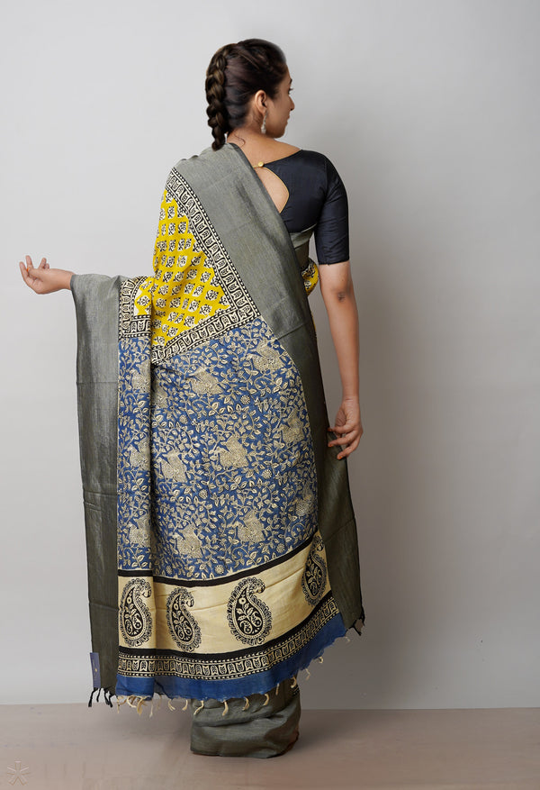 Green  Bagru Printed Chettinad Soft Silk Saree-UNM72383