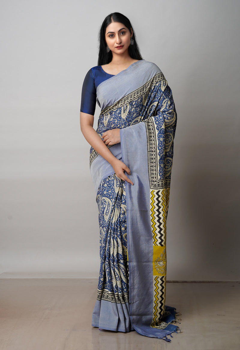 Blue  Bagru Printed Chettinad Soft Silk Saree-UNM72391