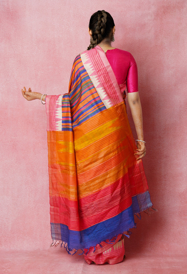 Multi Pure Handloom Printed Vidarbha Tussar Jute Saree-UNM72431