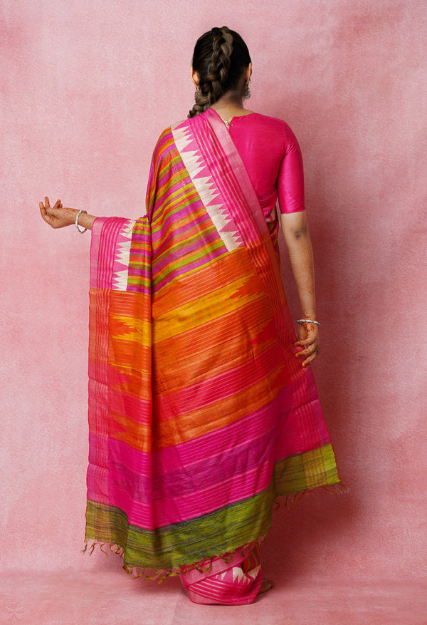 Multi Pure Handloom Printed Vidarbha Tussar Jute Saree-UNM72432