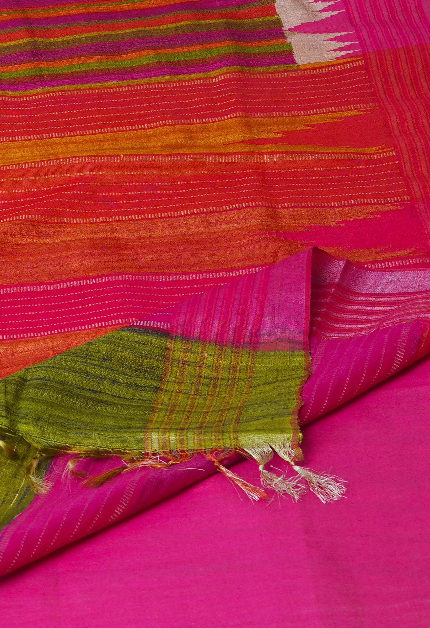 Multi Pure Handloom Printed Vidarbha Tussar Jute Saree