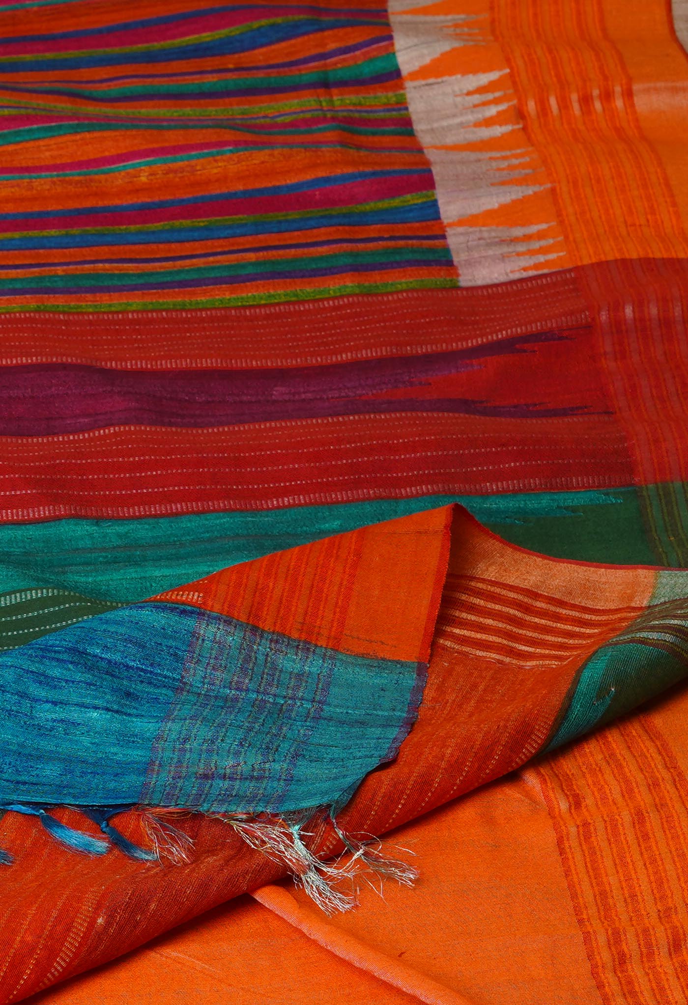 Multi Pure Handloom Printed Vidarbha Tussar Jute Saree