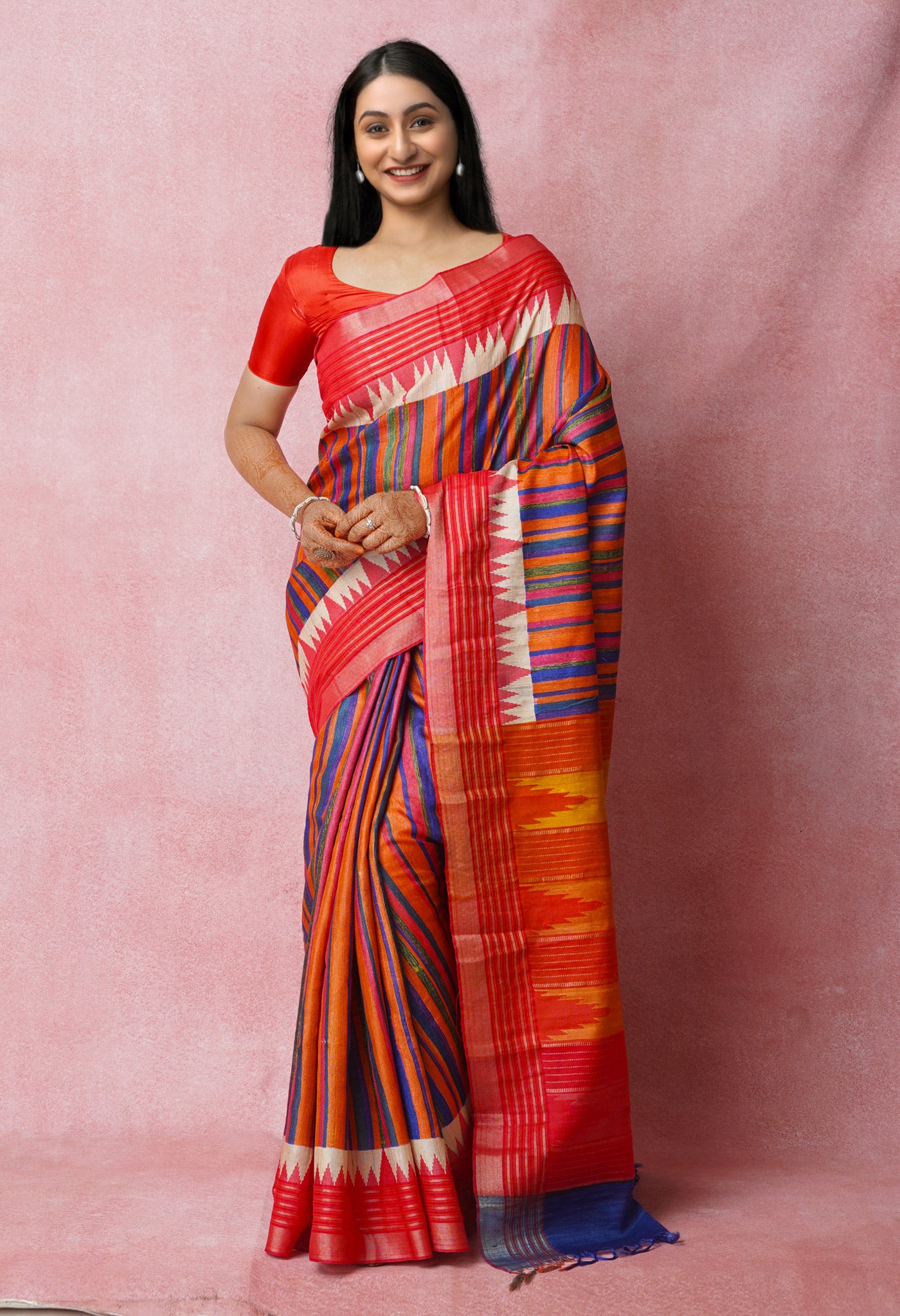 Multi Pure Handloom Printed Vidarbha Tussar Jute Saree