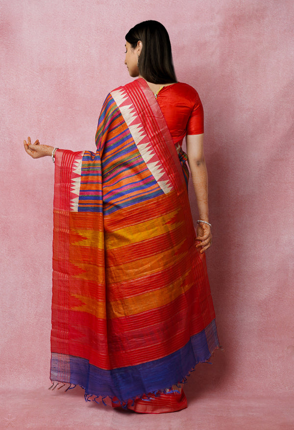 Multi Pure Handloom Printed Vidarbha Tussar Jute Saree-UNM72437