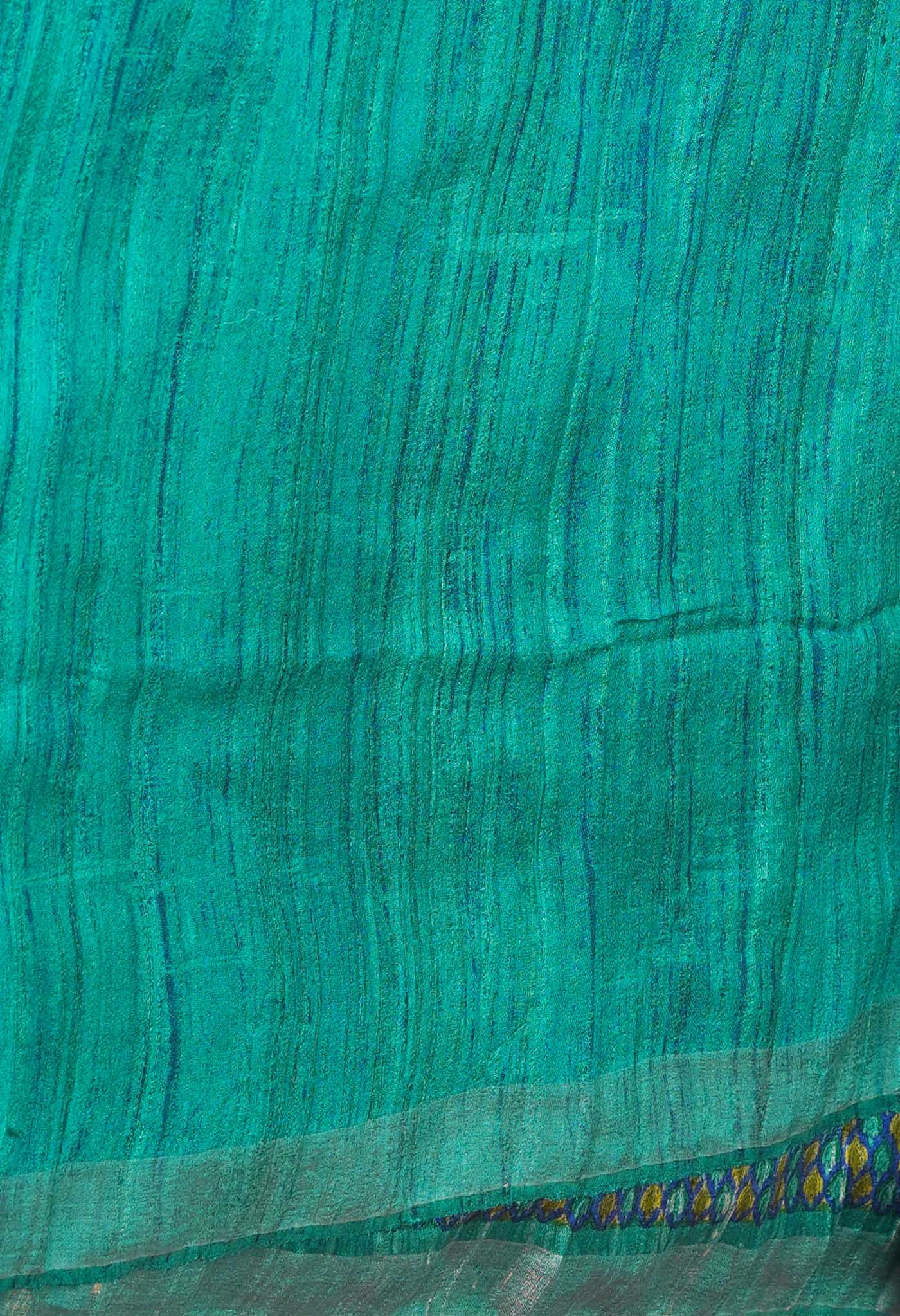 Navy Blue Pure Handloom Block Printed Vidarbha Tussar Jute Saree