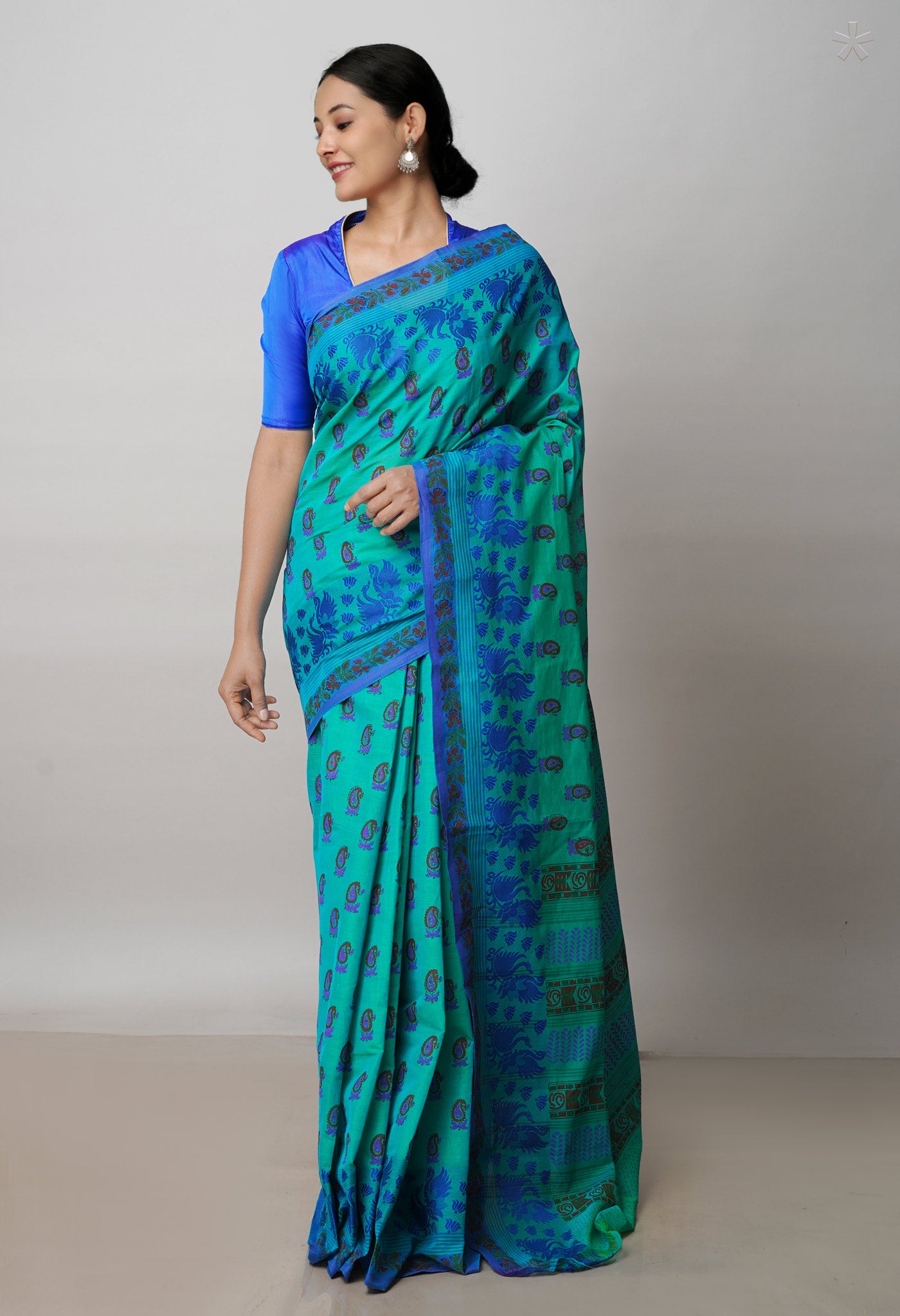 Green Pure Handloom Pavani Dyed Printed Chettinad Cotton Saree