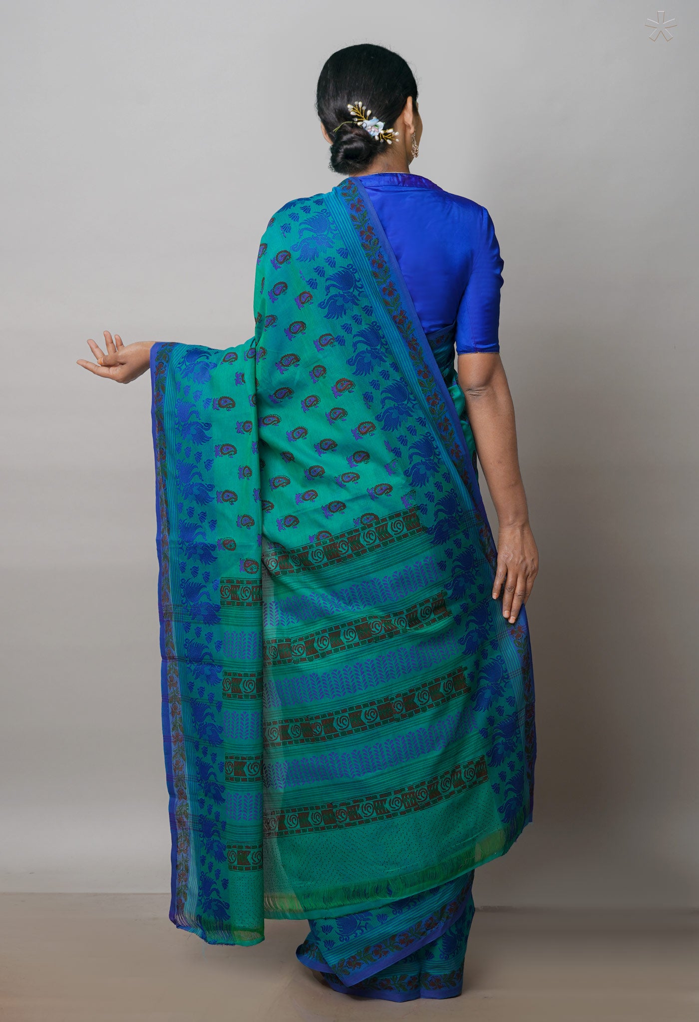 Green Pure Handloom Pavani Dyed Printed Chettinad Cotton Saree