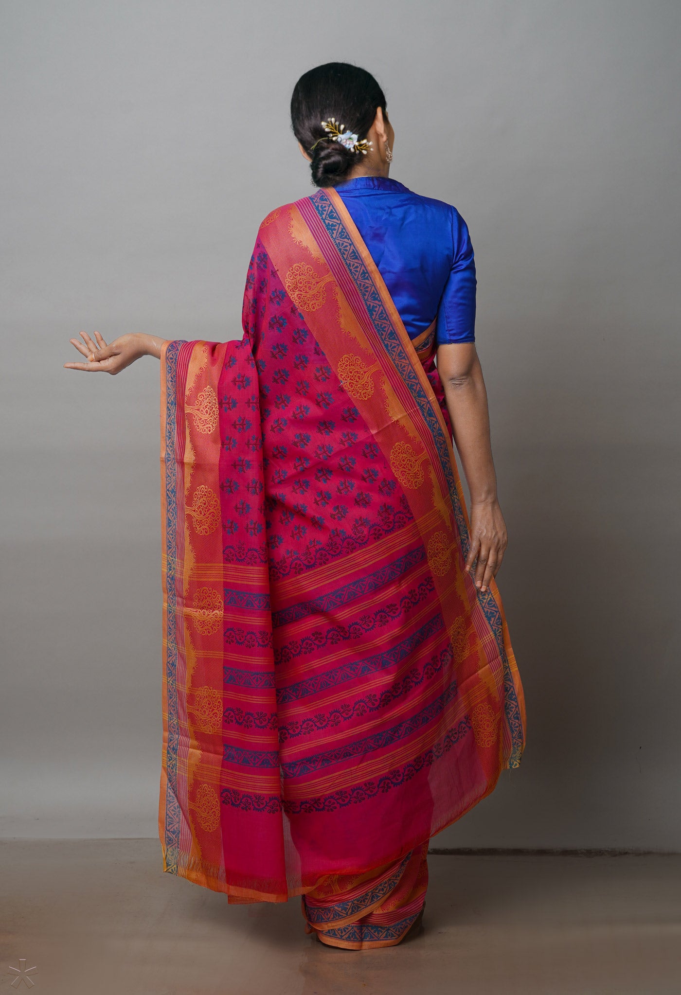 Pink Pure Handloom Pavani Dyed Printed Chettinad Cotton Saree