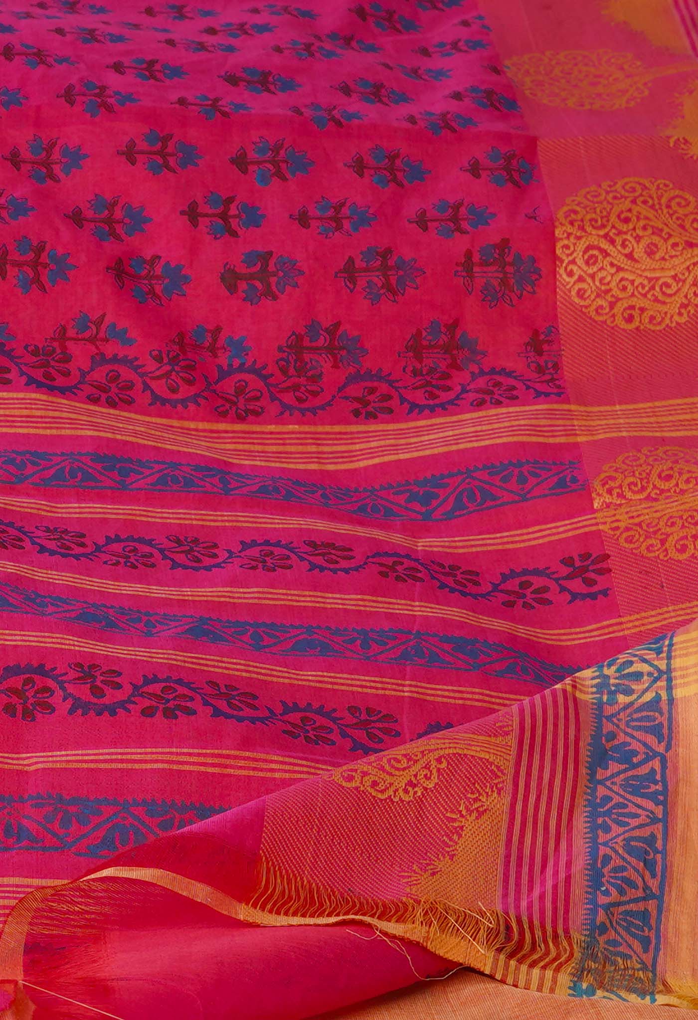 Pink Pure Handloom Pavani Dyed Printed Chettinad Cotton Saree