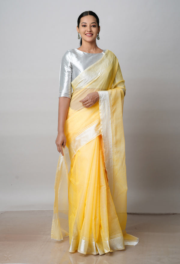 Yellow Pure  Plain Kota Cotton Saree-UNM72479