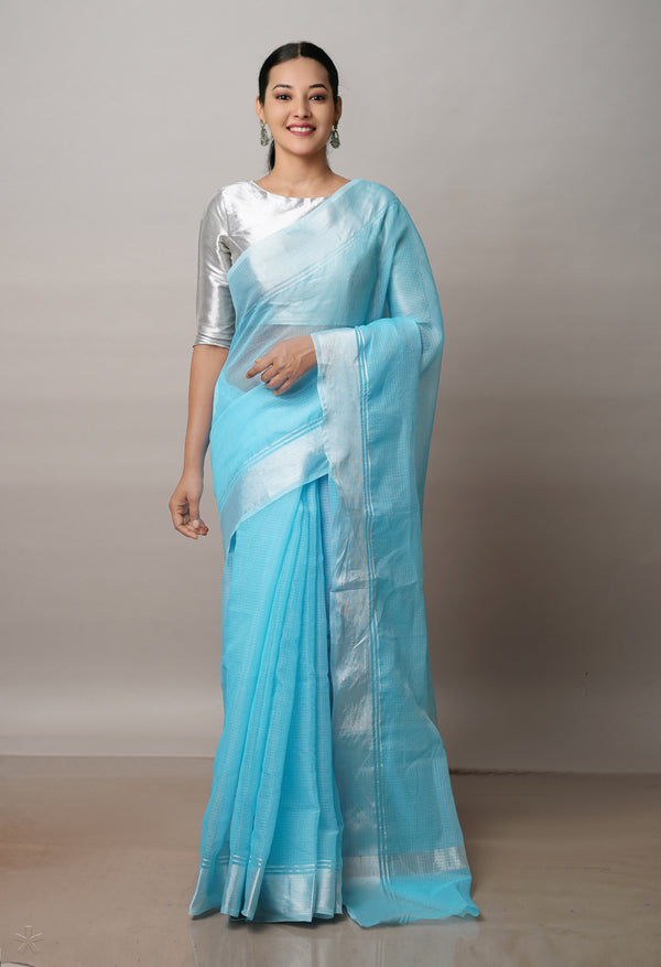 Blue Pure  Plain Kota Cotton Saree-UNM72480