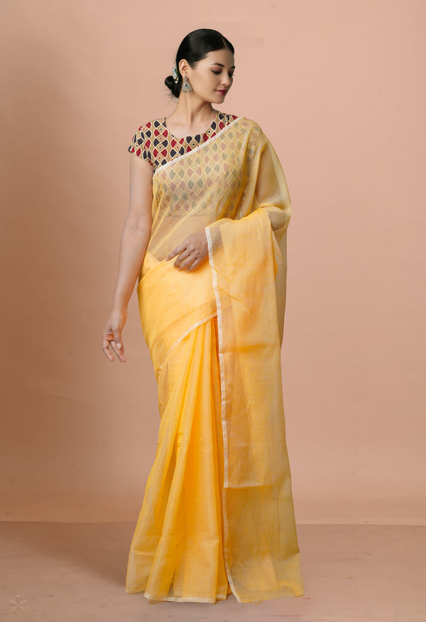 Orange Pure  Plain Kota Cotton Saree-UNM72481