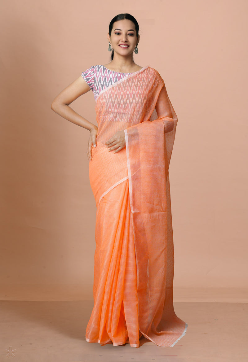 Orange Pure  Plain Kota Cotton Saree-UNM72482