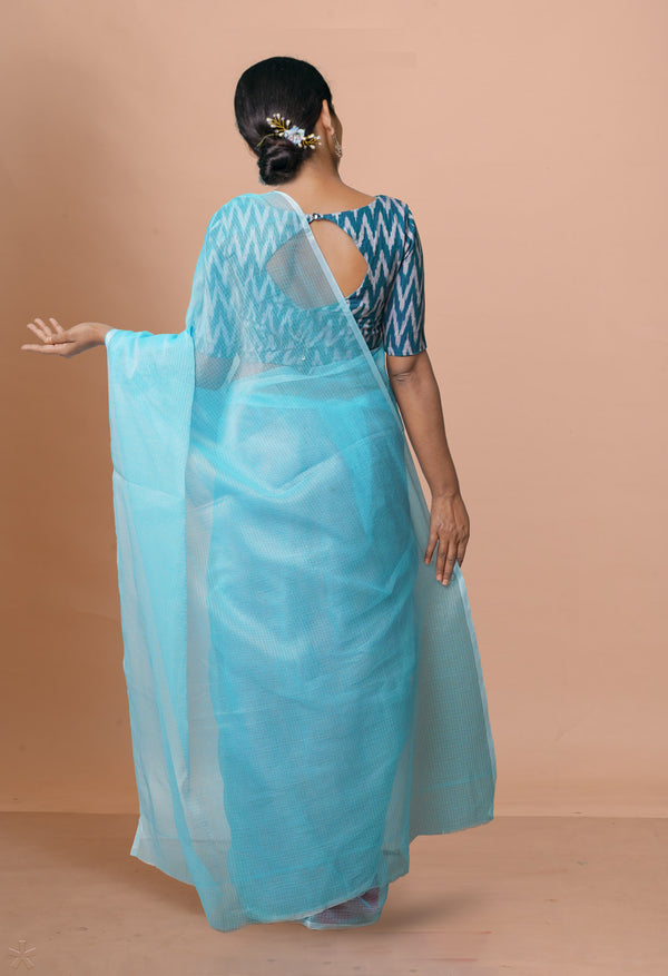Blue Pure  Plain Kota Cotton Saree-UNM72484