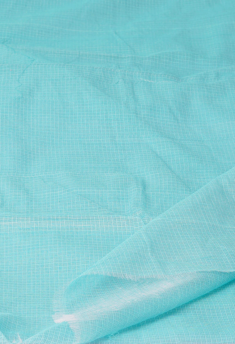 Turquoise Blue Pure  Plain Kota Cotton Saree-UNM72486