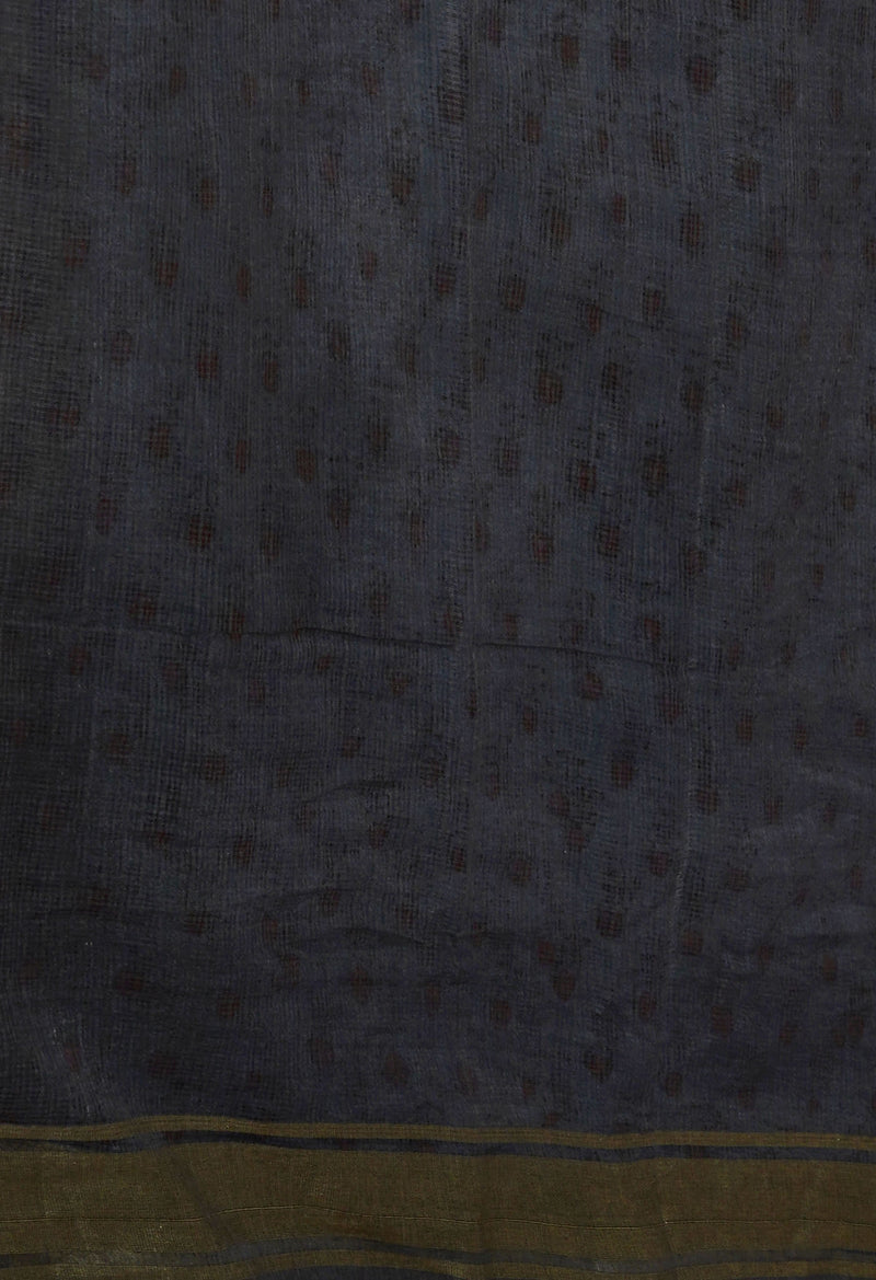 Bluish Grey Pure  Dyed Printed Kota Cotton Saree-UNM72490